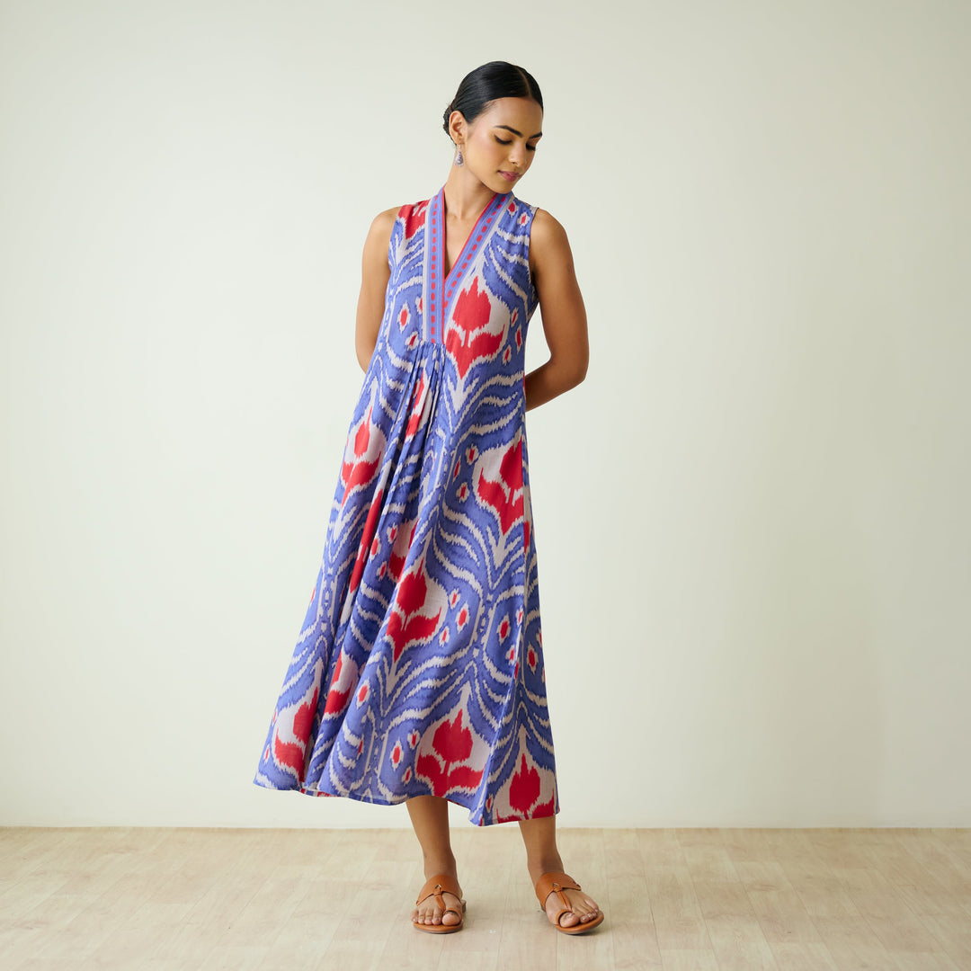 Blue-Cotton-Amara-Midi-Dresse