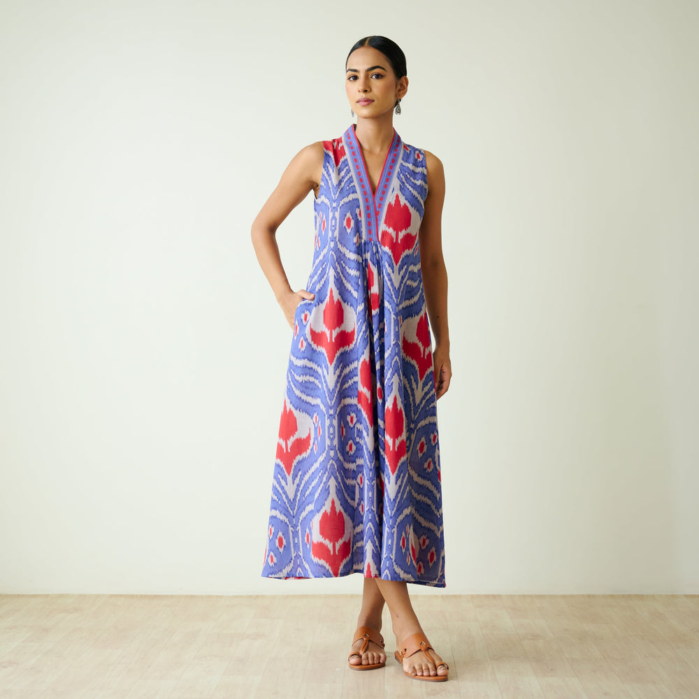 Blue-Cotton-Amara-Midi-Dresse