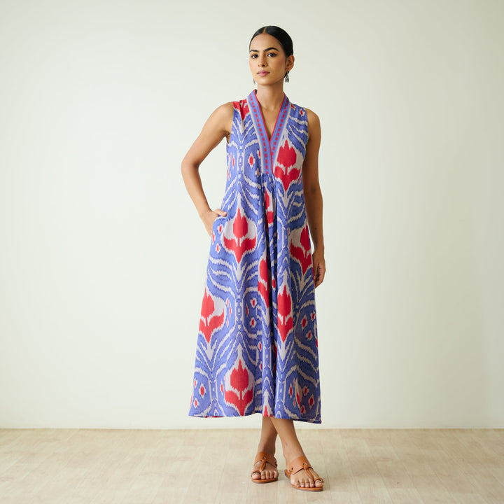 Blue-Cotton-Amara-Midi-Dresse