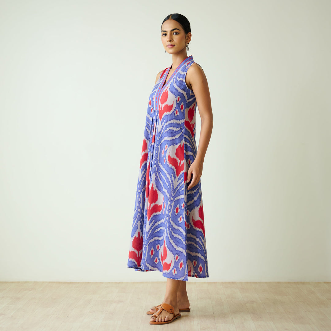 Blue-Cotton-Amara-Midi-Dresse