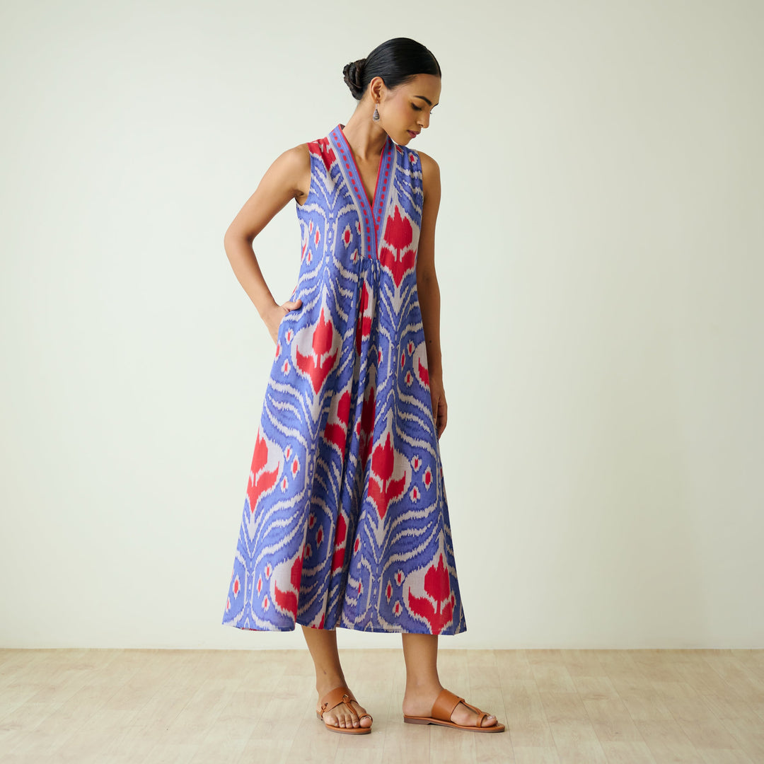 Blue-Cotton-Amara-Midi-Dresse