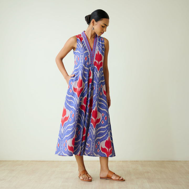 Blue-Cotton-Amara-Midi-Dresse