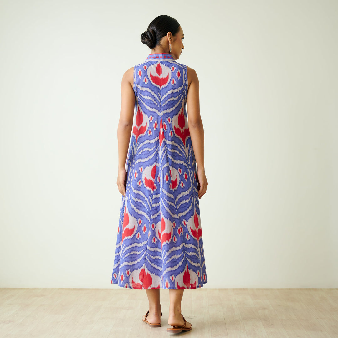 Blue-Cotton-Amara-Midi-Dresse