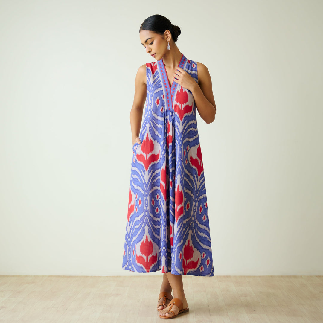 Blue-Cotton-Amara-Midi-Dresse