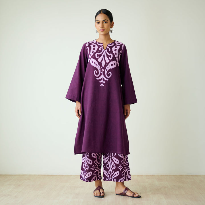 Violet-Cotton-Mukaish-Work-2-Piece-Kurta-Set