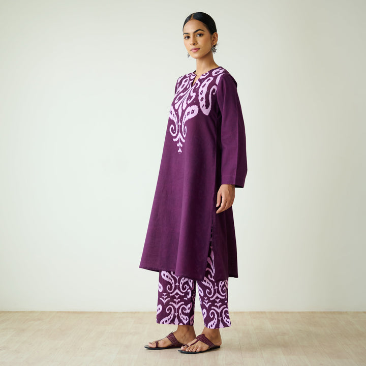 Violet-Cotton-Mukaish-Work-2-Piece-Kurta-Set