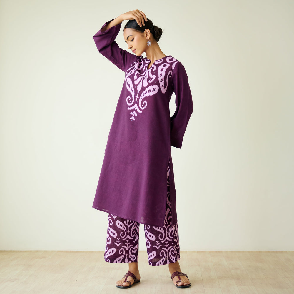 Violet-Cotton-Mukaish-Work-2-Piece-Kurta-Set