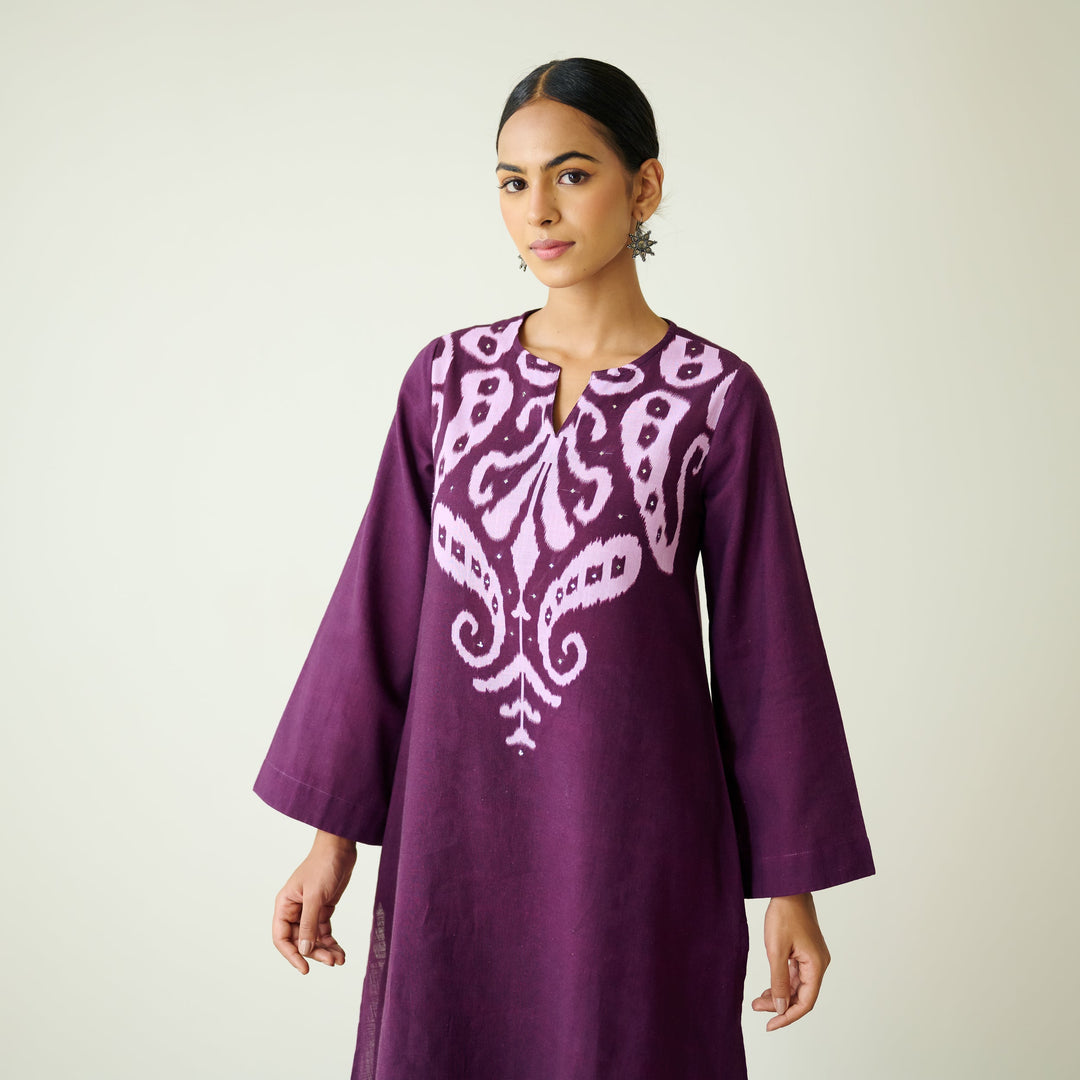 Violet-Cotton-Mukaish-Work-2-Piece-Kurta-Set