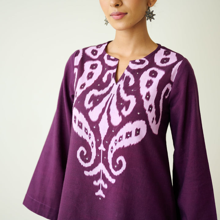 Violet-Cotton-Mukaish-Work-2-Piece-Kurta-Set