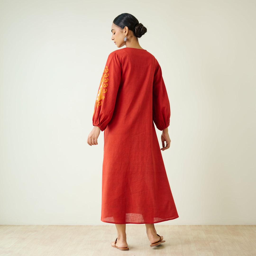 Rust-Cotton-Mabel-Midi-Dresse