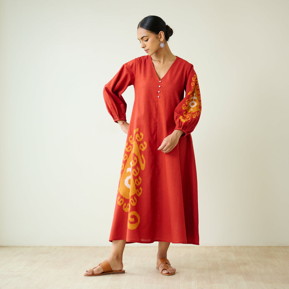 Rust-Cotton-Mabel-Midi-Dresse
