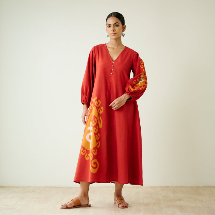 Rust-Cotton-Mabel-Midi-Dresse