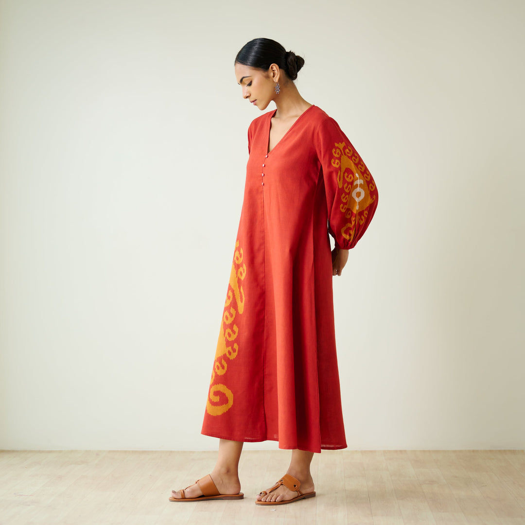 Rust-Cotton-Mabel-Midi-Dresse