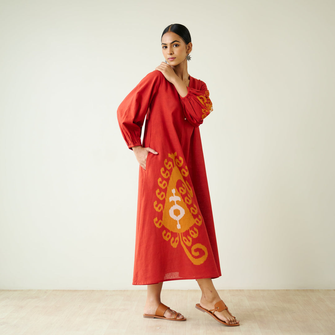 Rust-Cotton-Mabel-Midi-Dresse