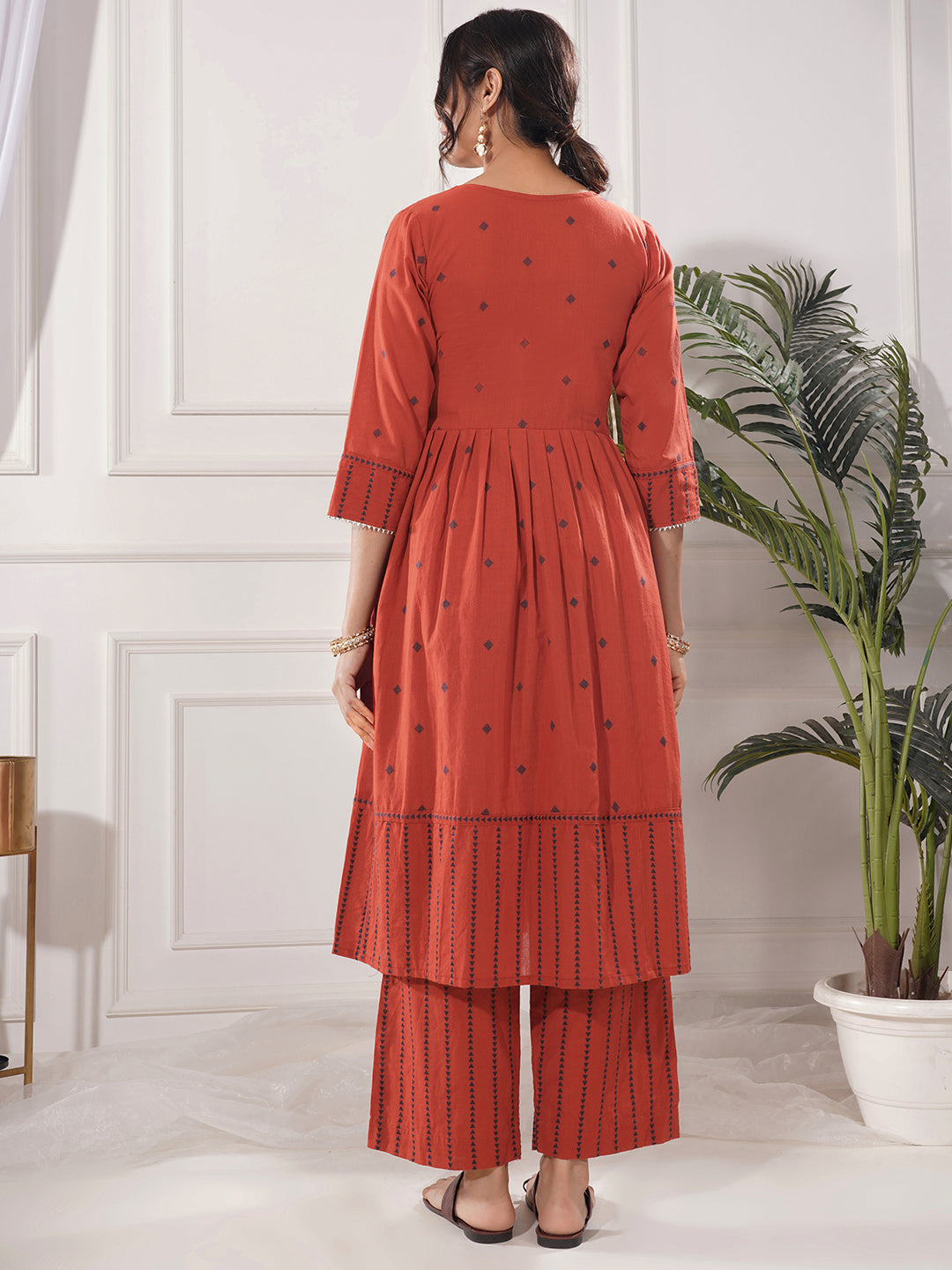 Raagini Red Cotton Angrakha 2-Piece Kurta Only Set