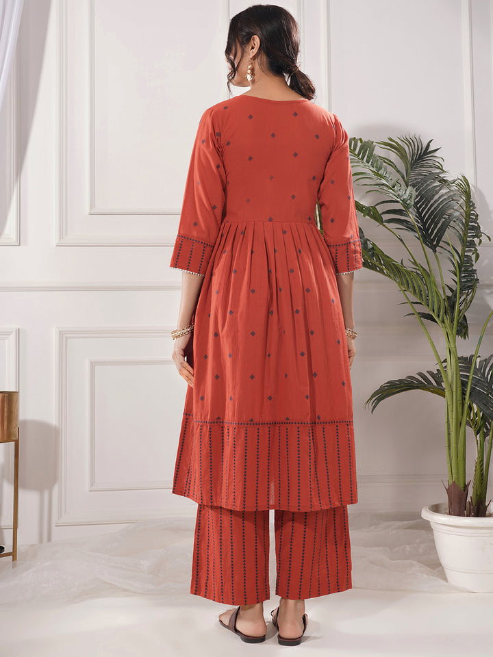 Raagini Red Cotton Angrakha 2-Piece Kurta Only Set