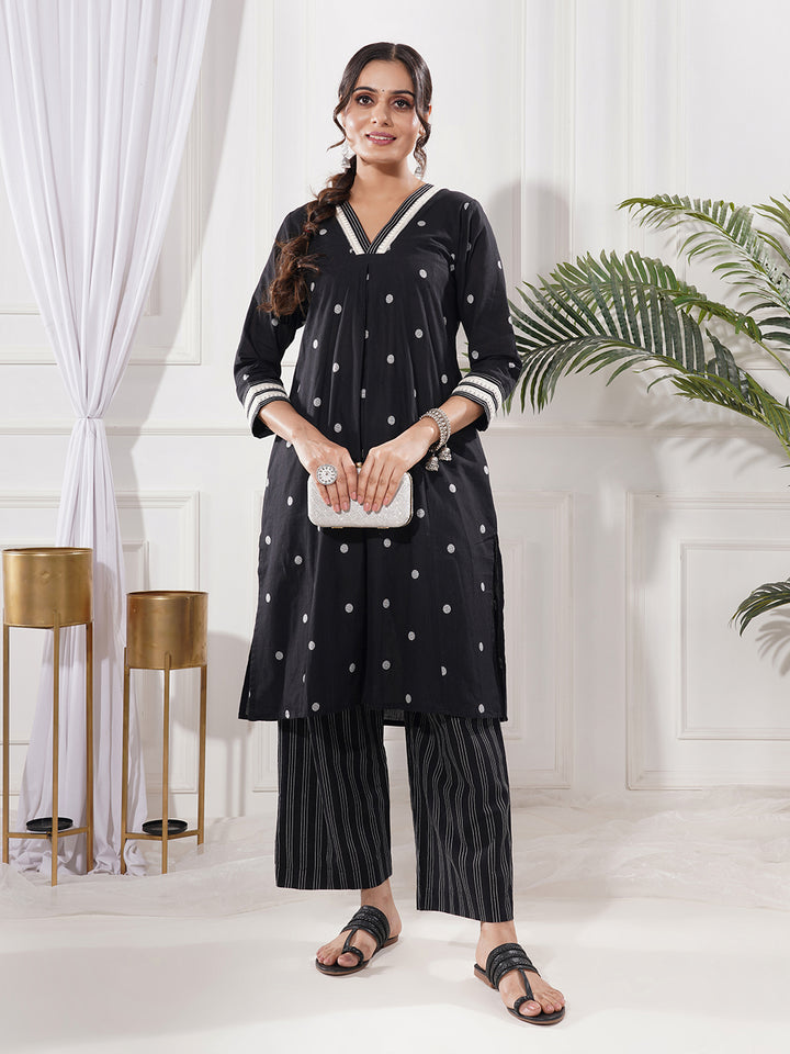 Rajni Black Cotton A-Line Kurta Only