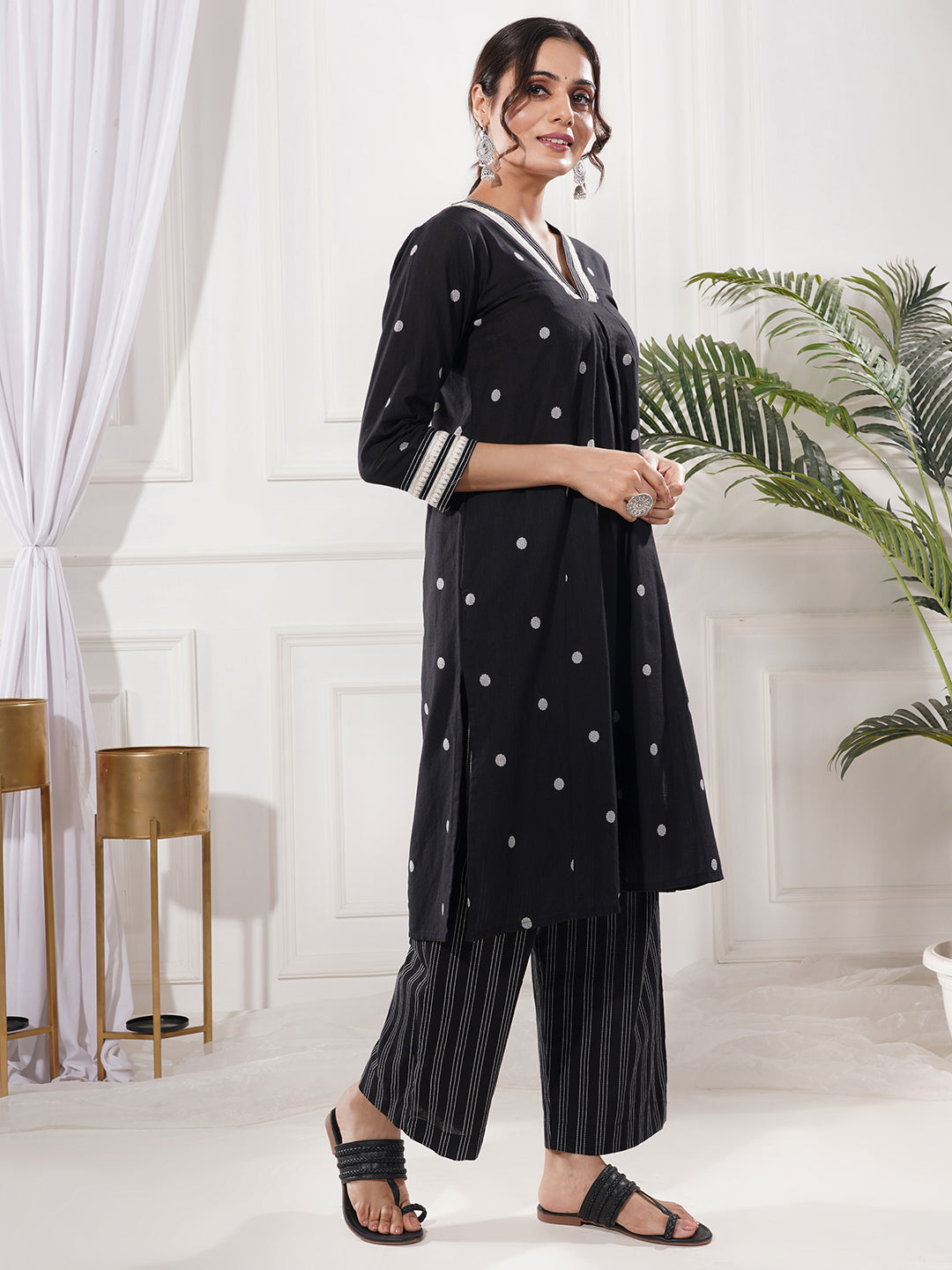 Rajni Black Cotton A-Line Kurta Only