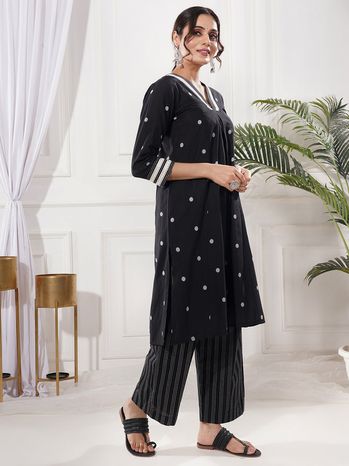 Rajni Black Cotton A-Line Kurta Only