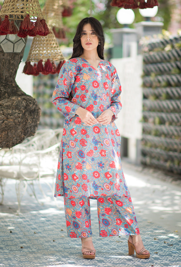 Rang-Blue-Bahar-Cotton-Hand-Block-Print-2-Piece-Kurta-Set