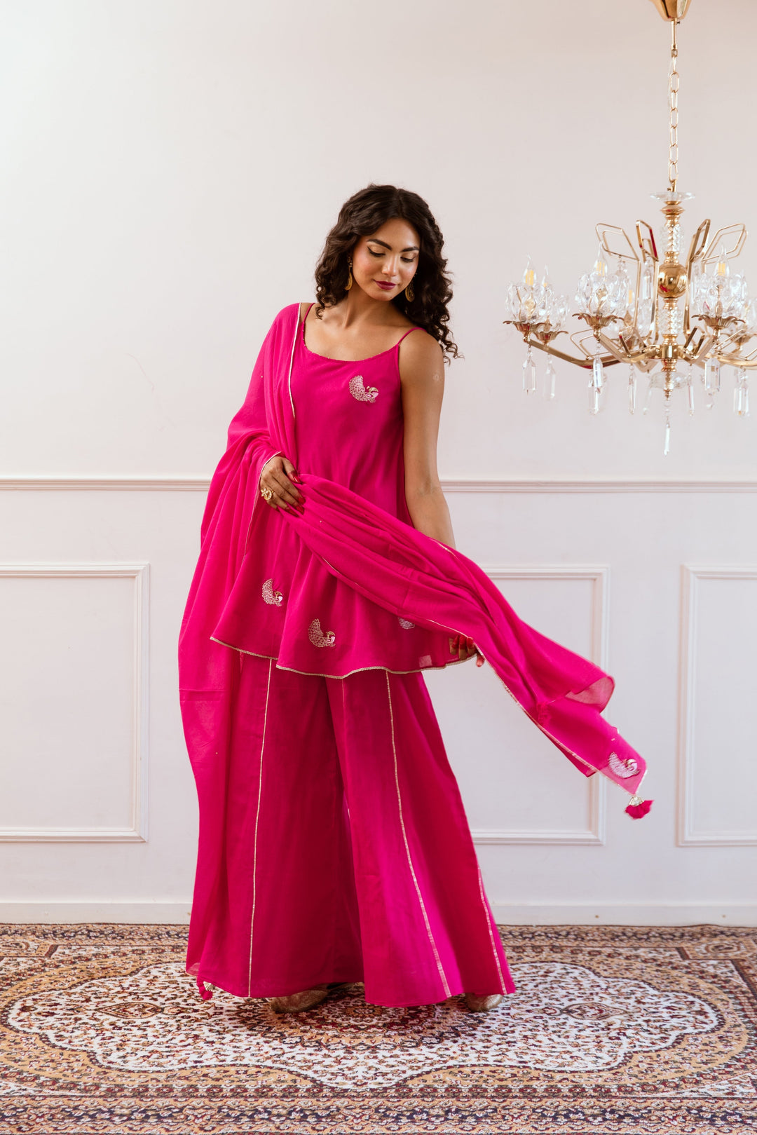 Rani-Pink-Mulmul-Peplum-Sharara-Set