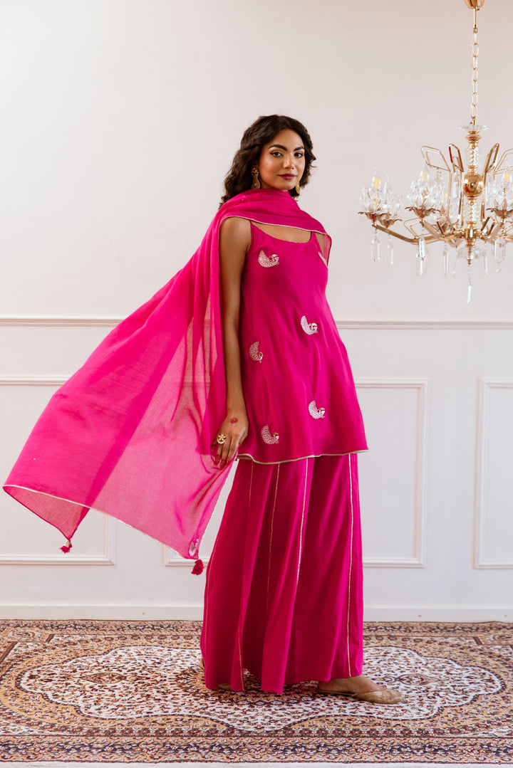 Rani-Pink-Mulmul-Peplum-Sharara-Set