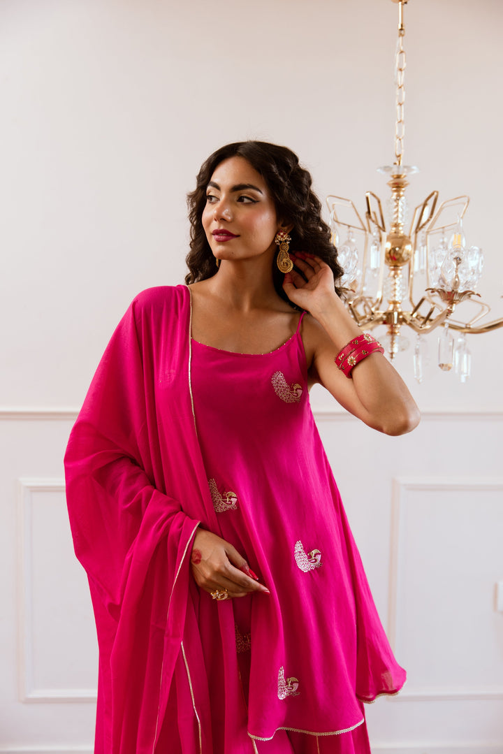 Rani-Pink-Mulmul-Peplum-Sharara-Set