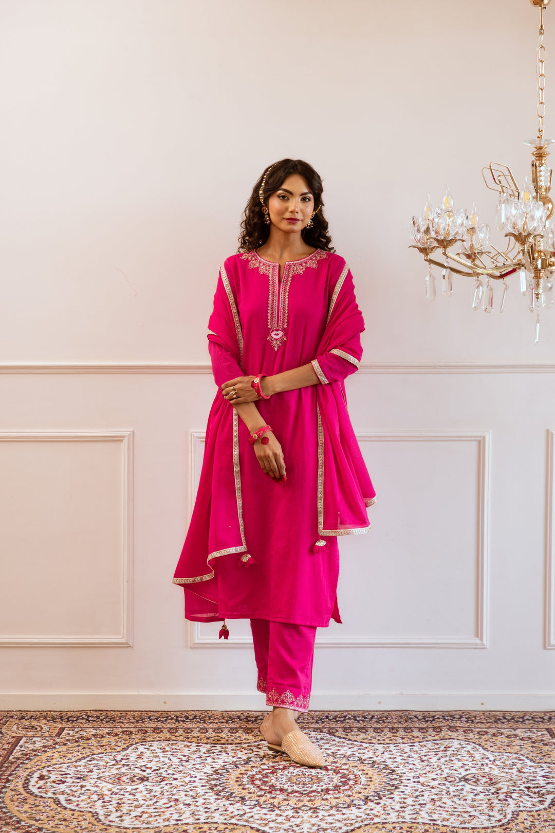 Rani-Pink-Mulmul-Straight-3-Piece-Kurta-Set