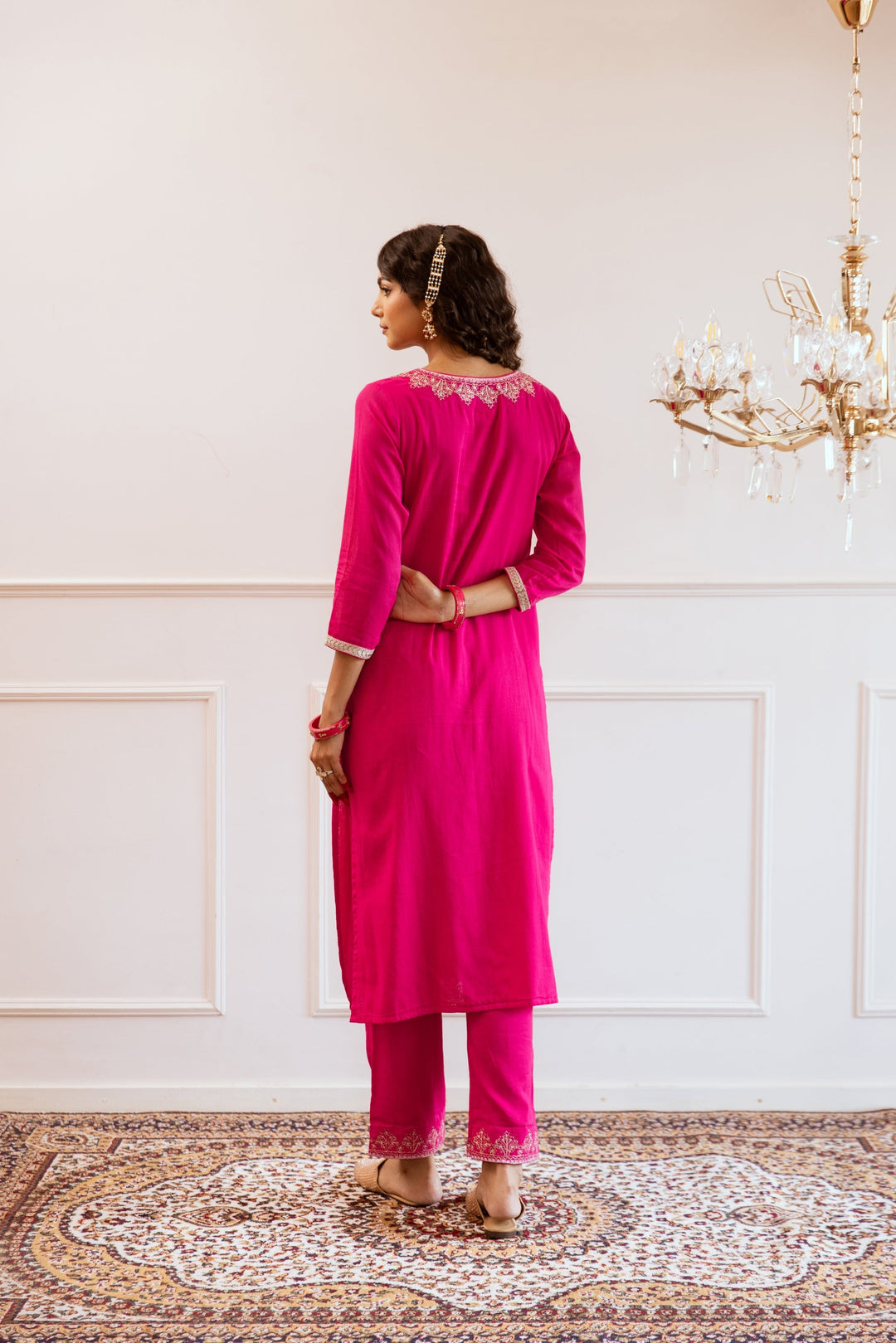 Rani-Pink-Mulmul-Straight-3-Piece-Kurta-Set