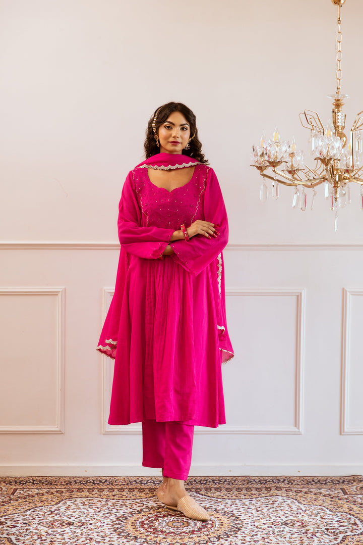 Rani-Pink-Mulmul-Yoke-Embroidered-Anarkali-Set