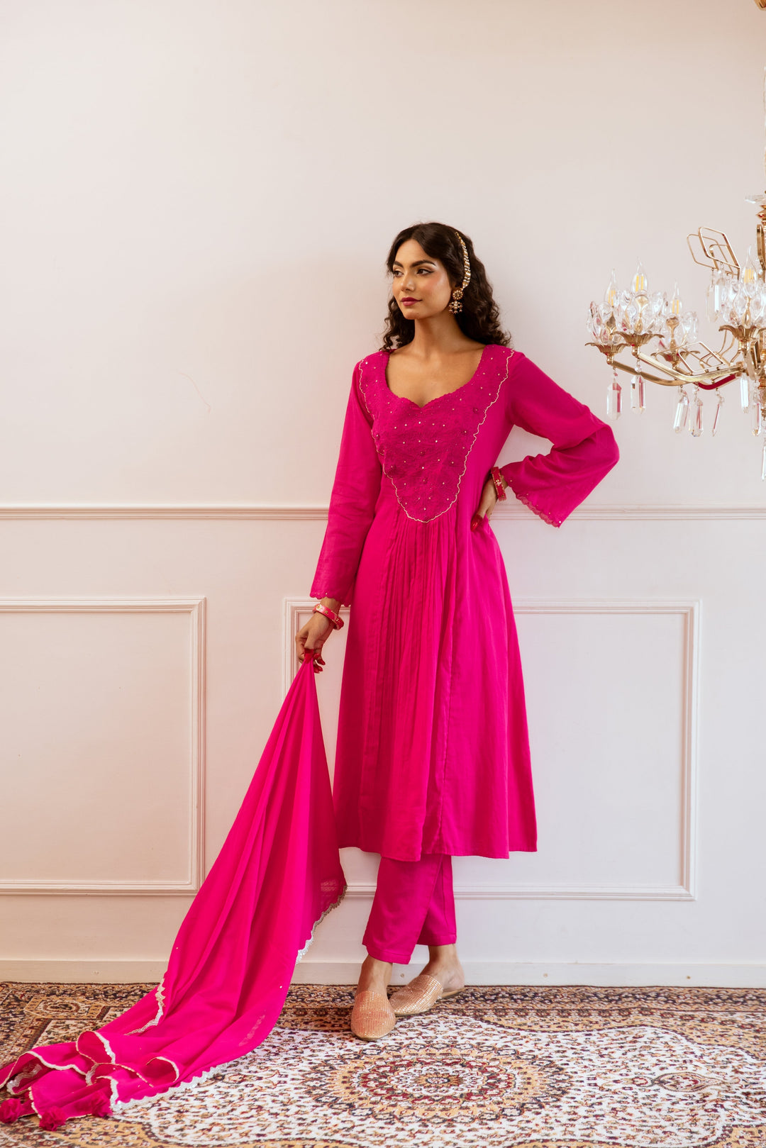 Rani-Pink-Mulmul-Yoke-Embroidered-Anarkali-Set