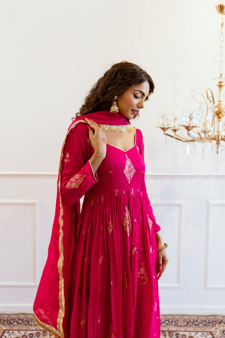 Rani-Pink-Muslin-Silk-Printed-Gathered-Anarkali-Set