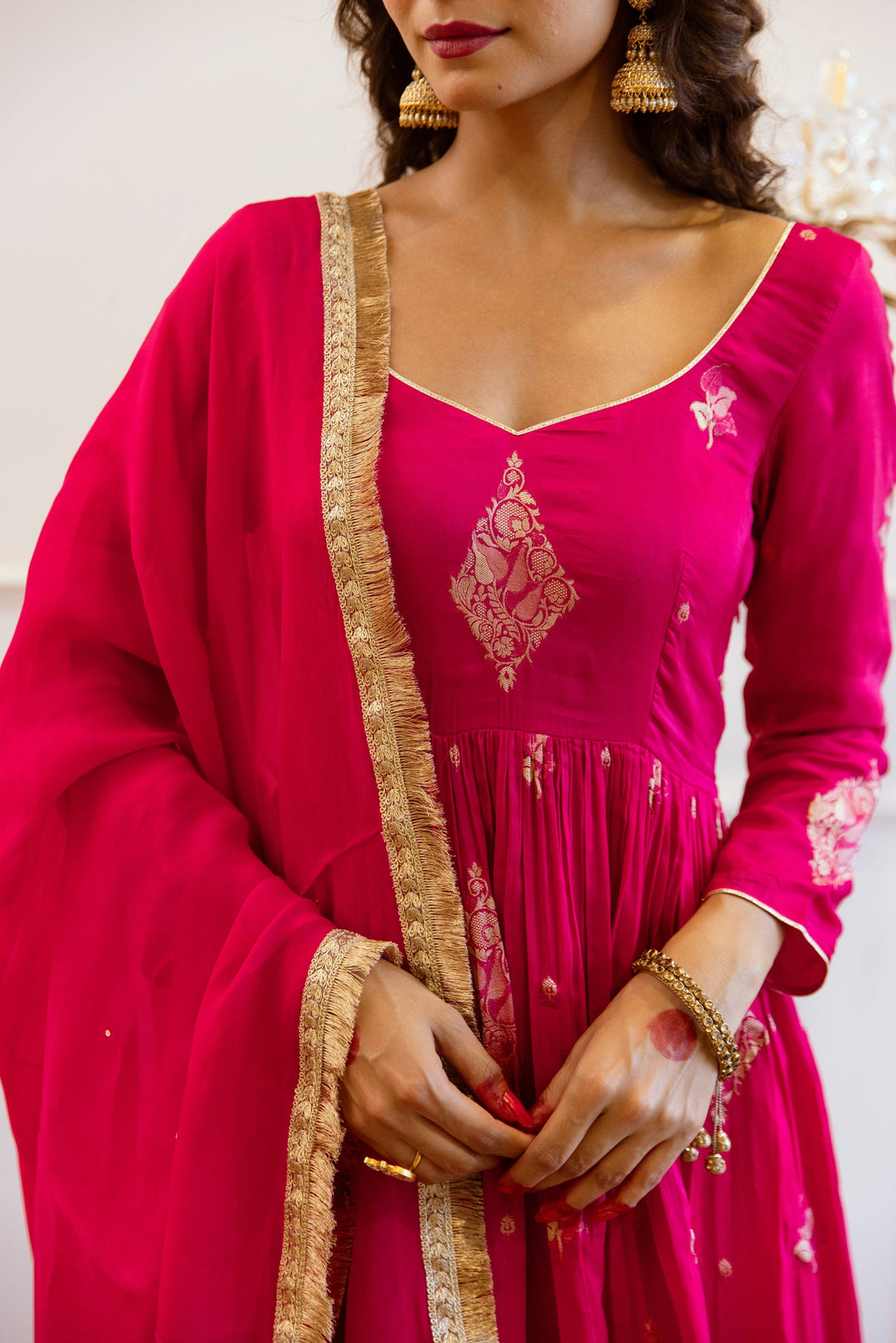 Rani-Pink-Muslin-Silk-Printed-Gathered-Anarkali-Set