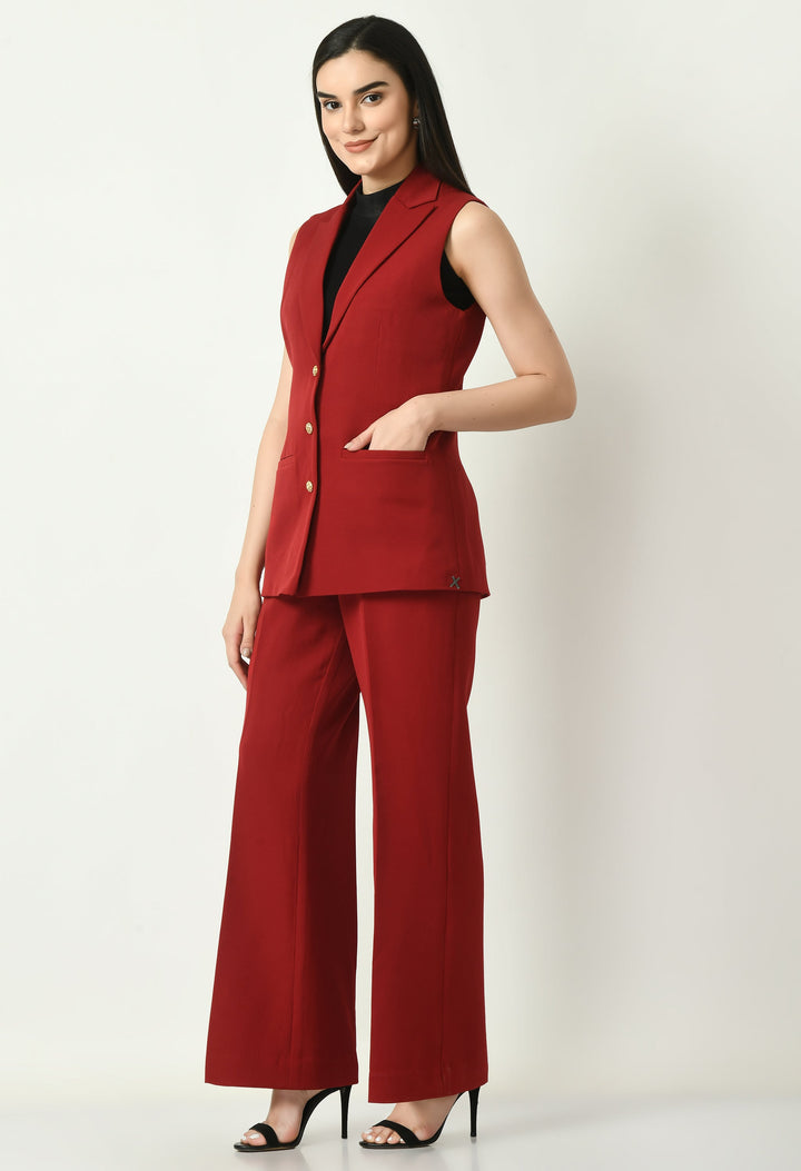 Red-Aspiration-Sleeveless-Blazer-With-Bootcut-Trouser