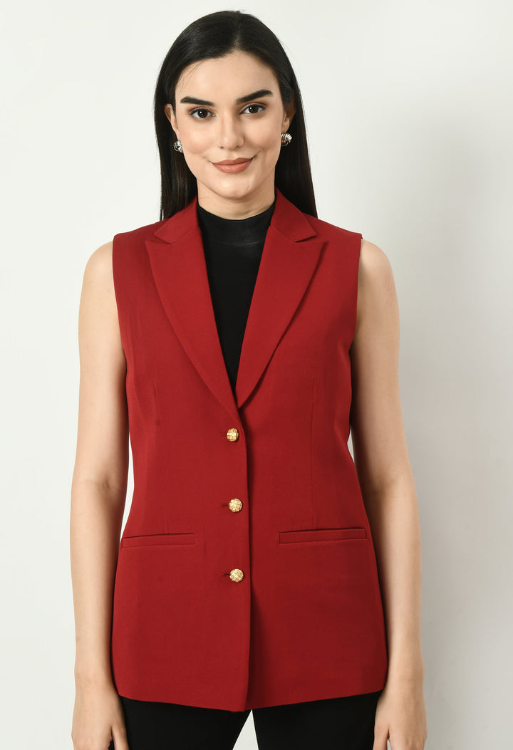 Red-Aspiration-Sleeveless-Blazer-With-Bootcut-Trouser