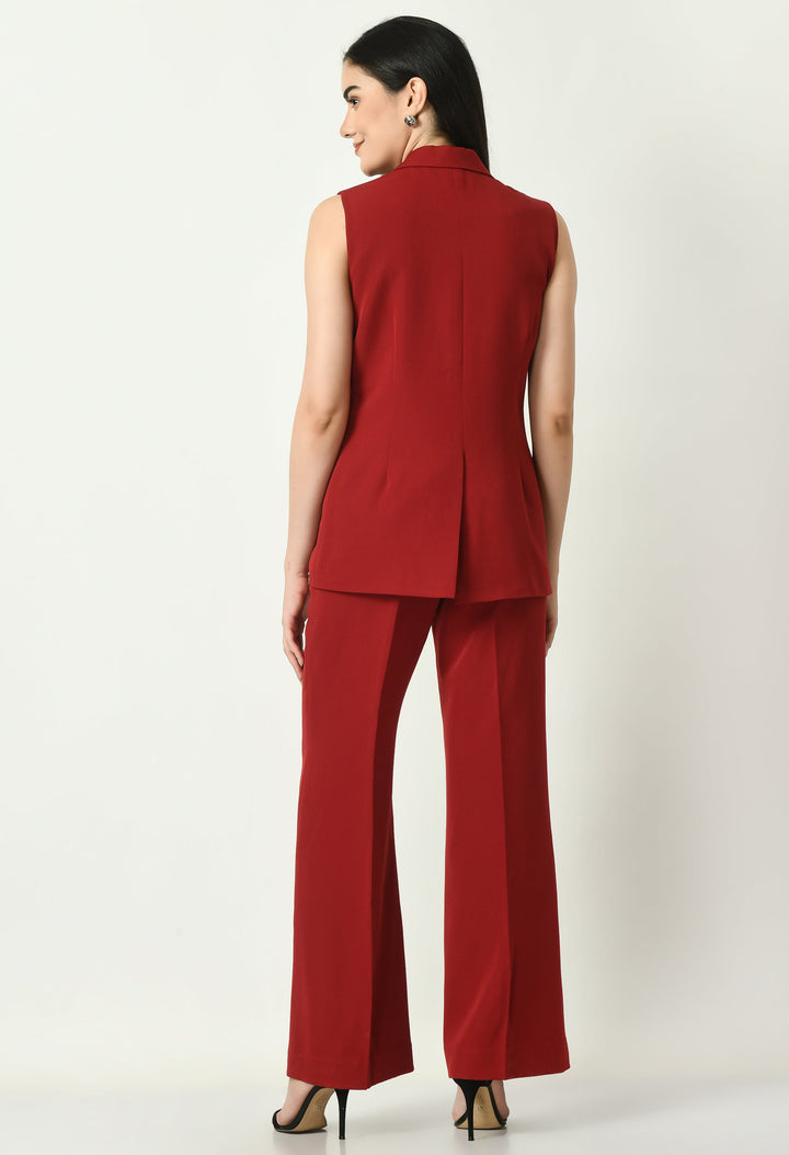 Red-Aspiration-Sleeveless-Blazer-With-Bootcut-Trouser