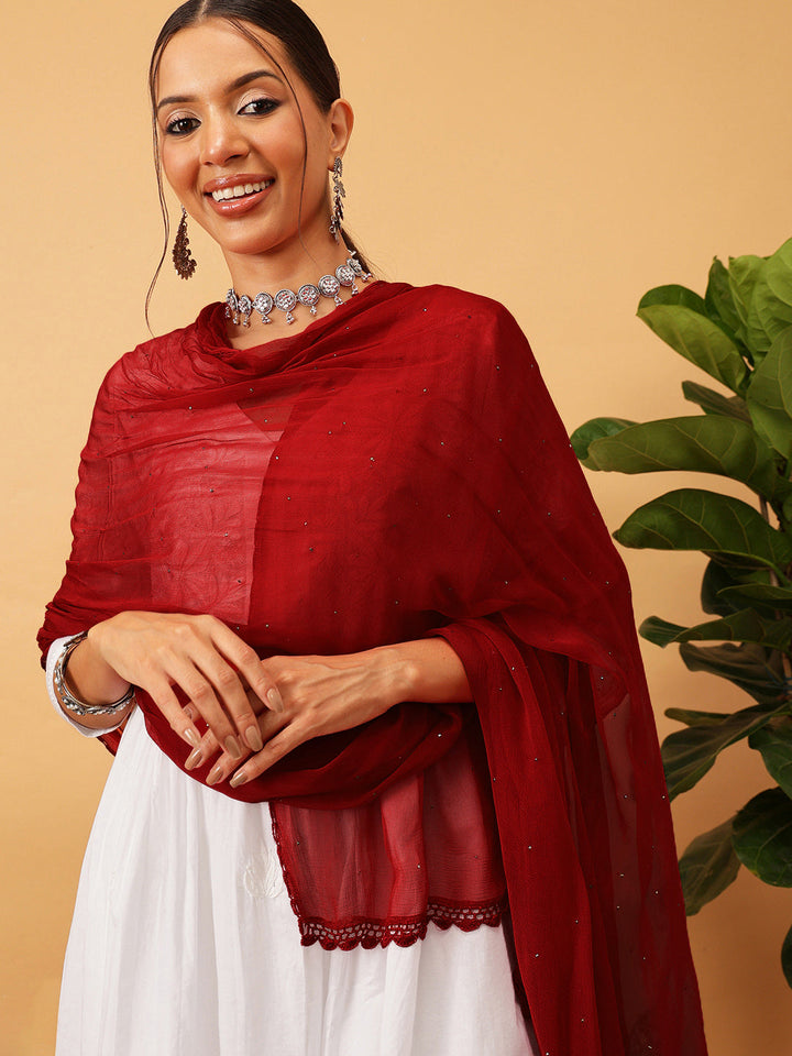 Red-Chiffon-Mukaish-Work-Dupatta-With-Embroidered-Border