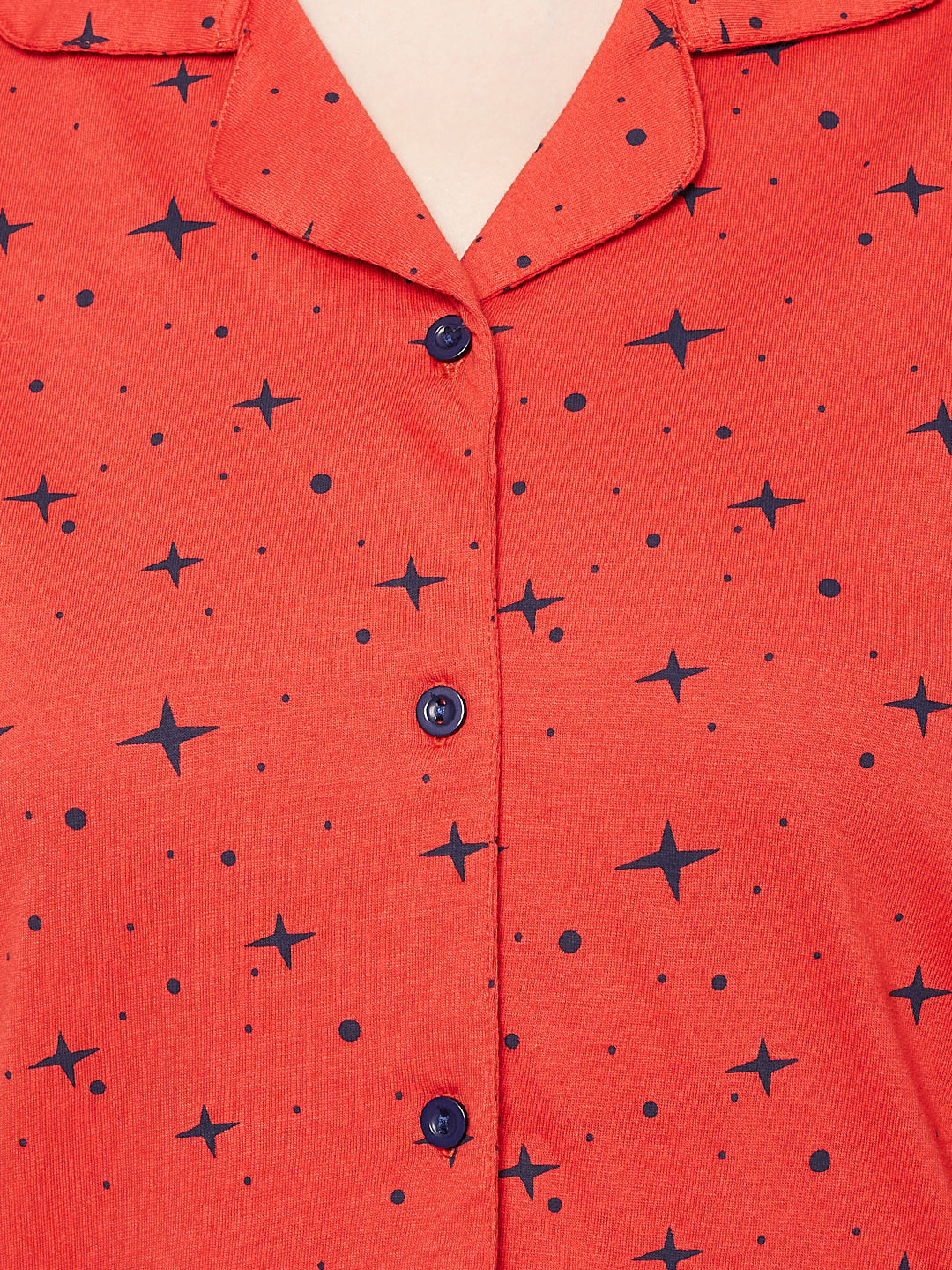 Red-Cotton-Blend-Cosmos-Print-Button-Down-Shirt-&-Shorts-Set