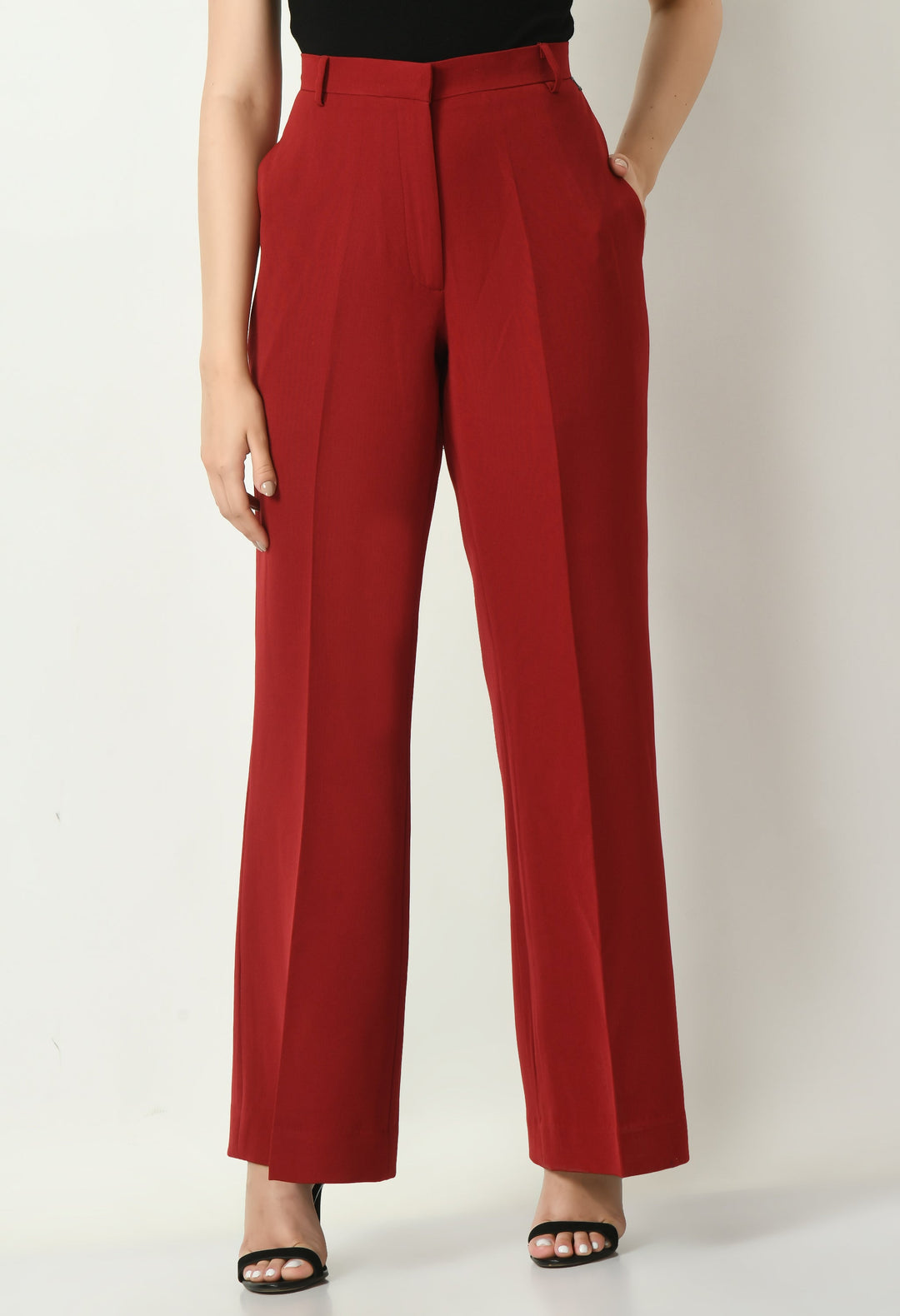 Red-Cotton-Blend-Eminence-Solid-Bootcut-Trouser