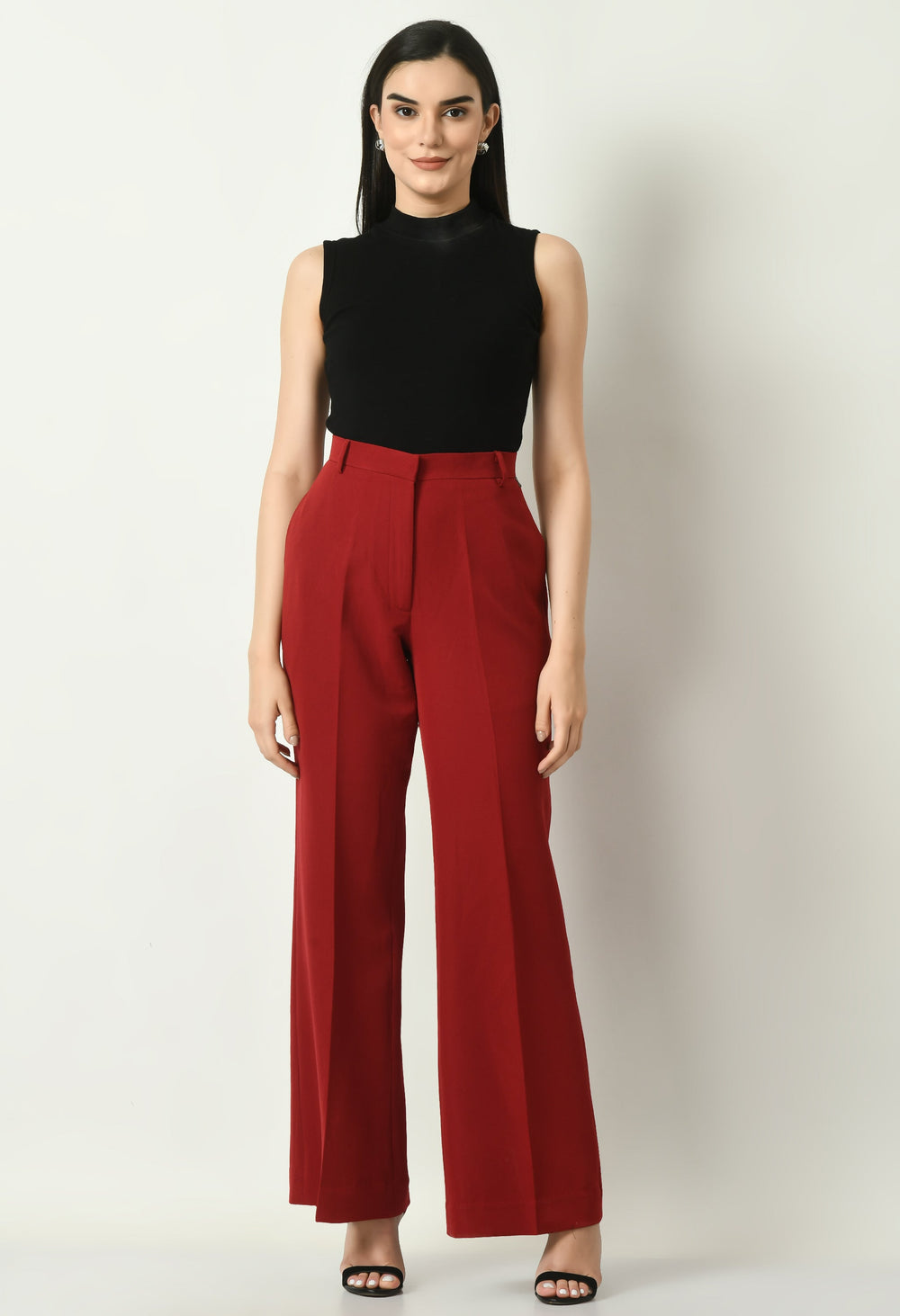 Red-Cotton-Blend-Eminence-Solid-Bootcut-Trouser