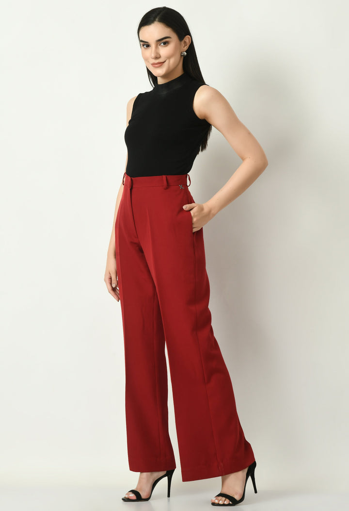 Red-Cotton-Blend-Eminence-Solid-Bootcut-Trouser