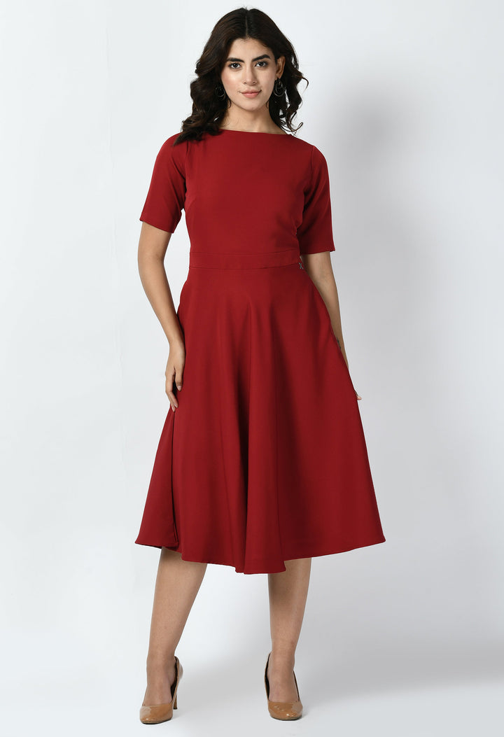 Red-Cotton-Blend-Epitome-Classic-A-Line-Dress