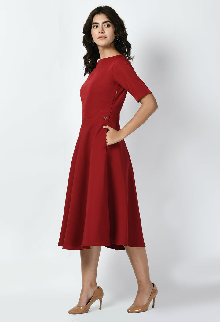 Red-Cotton-Blend-Epitome-Classic-A-Line-Dress