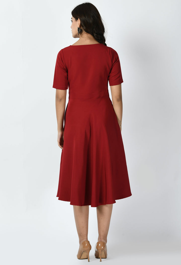 Red-Cotton-Blend-Epitome-Classic-A-Line-Dress