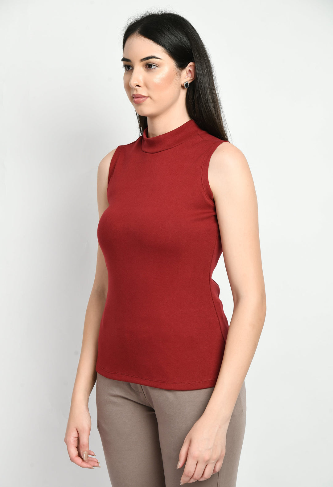 Red-Cotton-Blend-Prudence-High-Neck-Sleeveless-T-Shirt