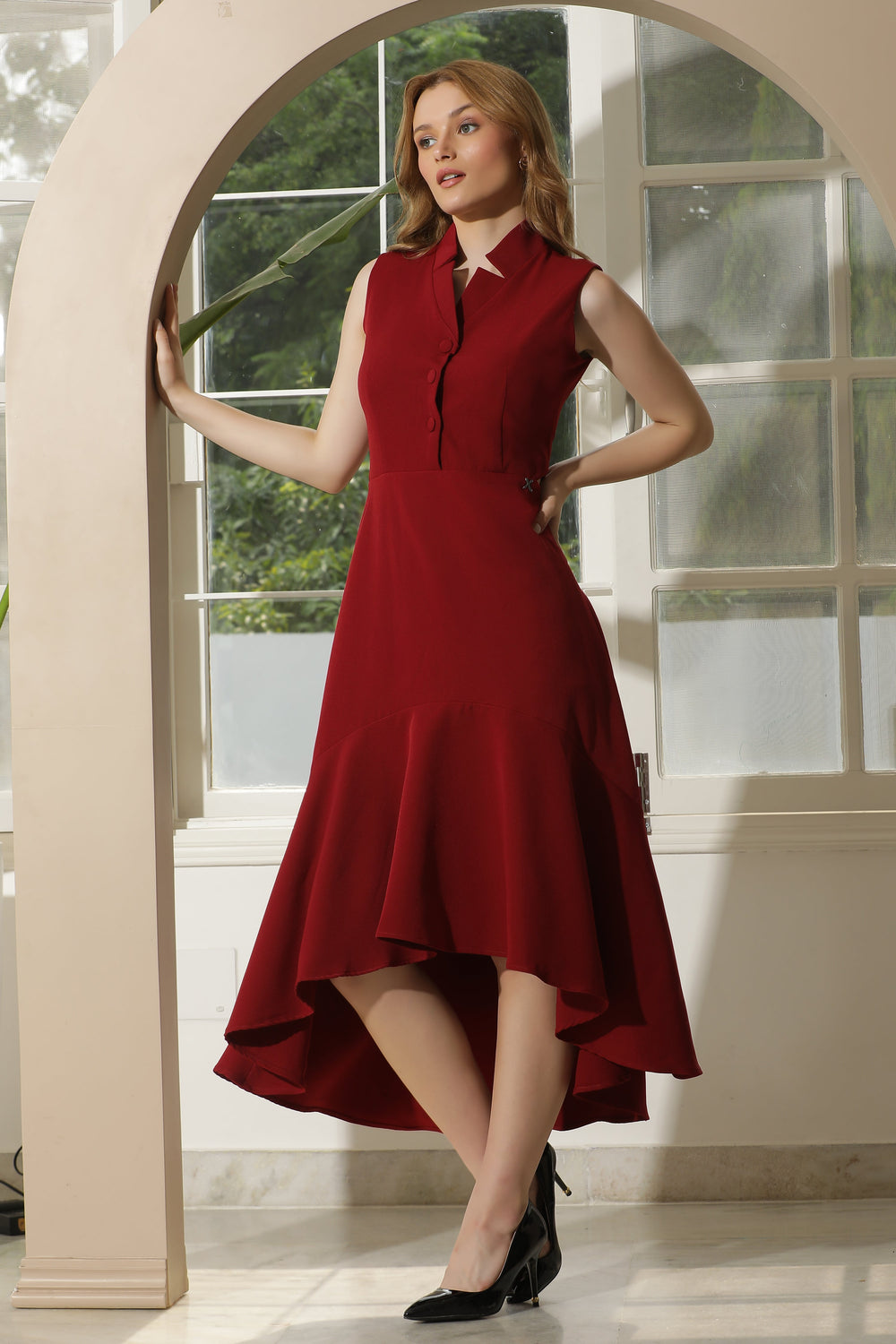 Red-Cotton-Blend-Vivacity-Cut-Out-Maxi-Dress