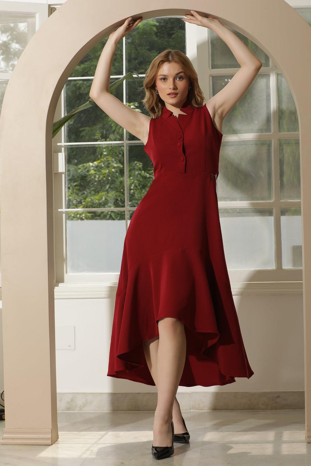 Red-Cotton-Blend-Vivacity-Cut-Out-Maxi-Dress