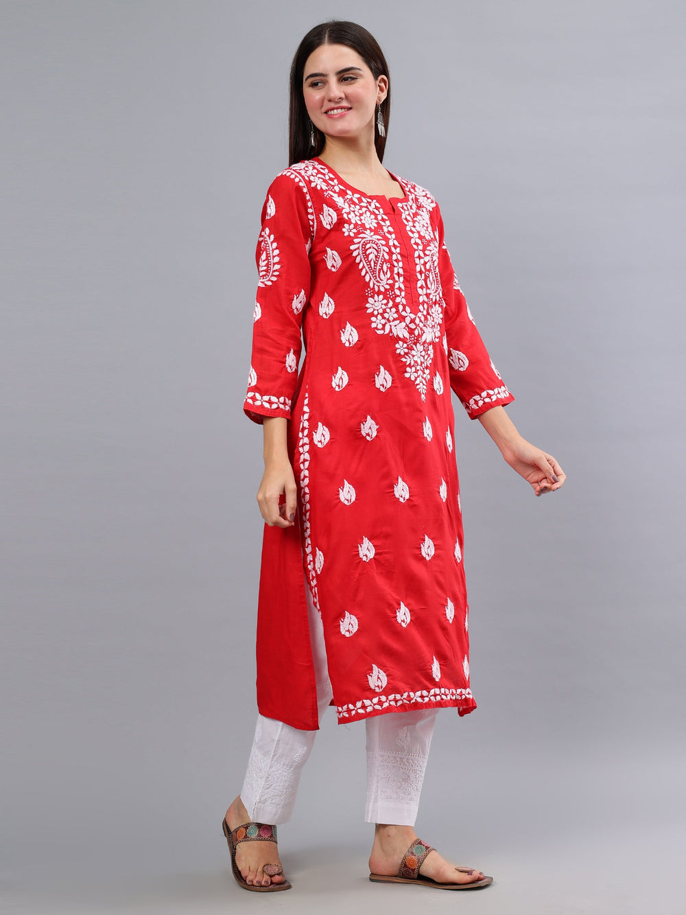 Red-Cotton-Embroidered-Chikankari-Kurti