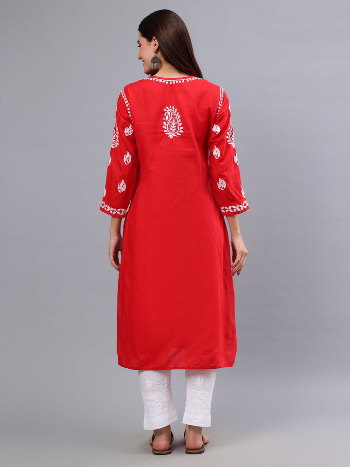 Red-Cotton-Embroidered-Chikankari-Kurti