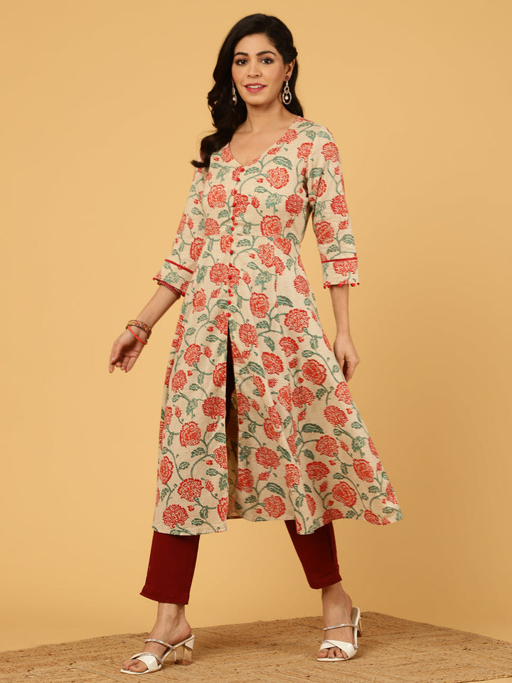 Red-Cotton-Floral-Print-Lace-Work-Anarkali-Kurta